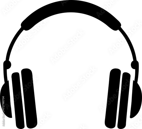 Minimalist silhouette of modern headphones in black, ideal for music, sound, audio, and technology themed designs.