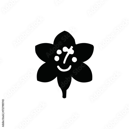 Cheerful Smiling Flower Icon Design Element. A joyful stylized floral graphic, perfect for nature-themed projects, happy expressions, or decorative illustrations, ideal for various creative designs
