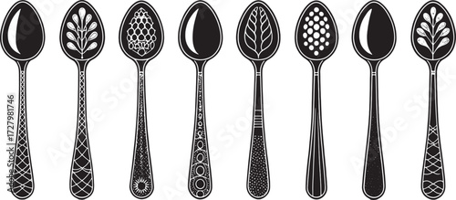 Spoon Vector Set in Line – Vintage Decorative Cutlery Icons