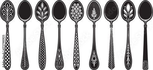 Spoon Vector Set in Line – Vintage Decorative Cutlery Icons