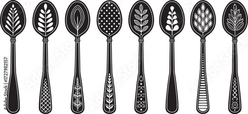 Spoon Vector Set in Line – Vintage Decorative Cutlery Icons
