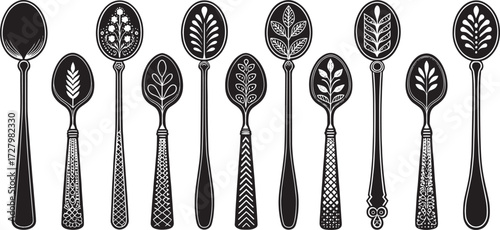 Spoon Vector Set in Line – Vintage Decorative Cutlery Icons