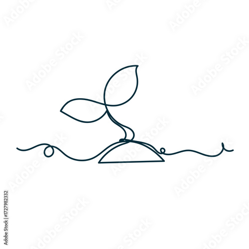 Single continuous line art growing sprout handdrawn doodle style