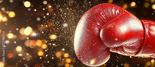 A close up image of a red boxing glove in motion