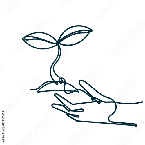 Single continuous line art growing sprout handdrawn doodle style