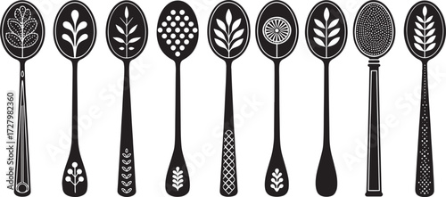 Spoon Vector Set in Line – Vintage Decorative Cutlery Icons