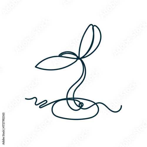 Single continuous line art growing sprout handdrawn doodle style