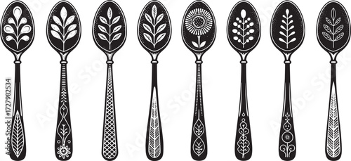 Spoon Vector Set in Line – Vintage Decorative Cutlery Icons