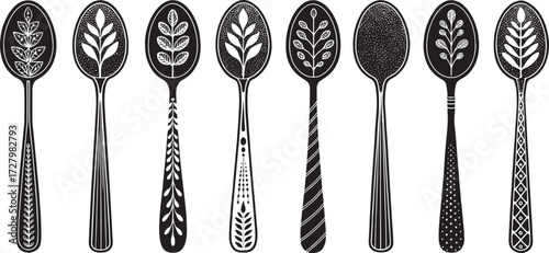 Spoon Vector Set in Line – Vintage Decorative Cutlery Icons