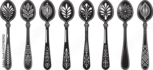 Spoon Vector Set in Line – Vintage Decorative Cutlery Icons