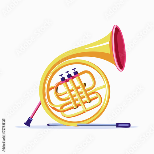 Golden Horn Instrument With Reeds And Detailed Pixel Art Against White Background