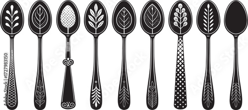 Spoon Vector Set in Line – Vintage Decorative Cutlery Icons