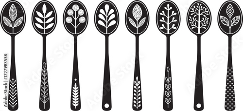 Spoon Vector Set in Line – Vintage Decorative Cutlery Icons