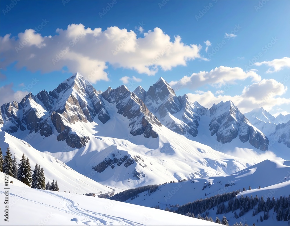 Fototapeta premium Majestic Snowy Mountain Range Under a Clear Sky
