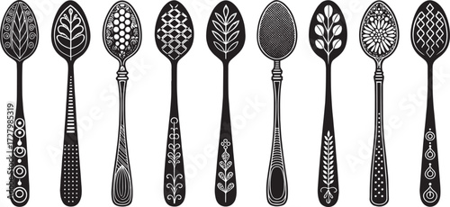 Spoon Vector Set in Line – Vintage Decorative Cutlery Icons