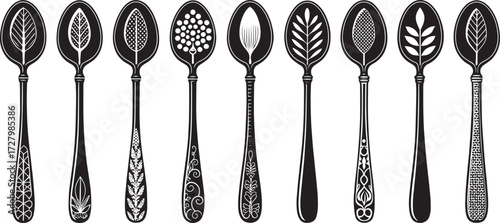 Spoon Vector Set in Line – Vintage Decorative Cutlery Icons