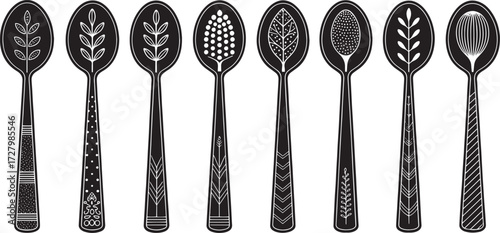Spoon Vector Set in Line – Vintage Decorative Cutlery Icons