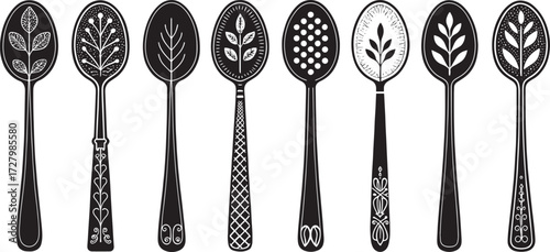Spoon Vector Set in Line – Vintage Decorative Cutlery Icons