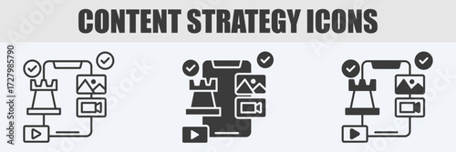 Content Strategy Icon Set Vector Illustration in Outline, Glyph, and Mixed