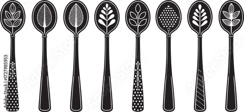 Spoon Vector Set in Line – Vintage Decorative Cutlery Icons