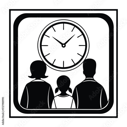 Family watching clock parents child
