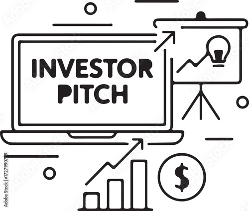 Investor pitch presentation with laptop graph and money icon Keywords: investor pitch, presentation