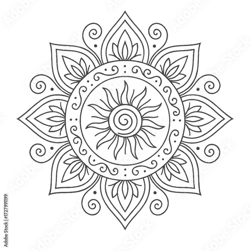 Mandala Vorlage zum ausmalen. Vektor Mandala Grafik umriss Kontur für therapeutisches Malen für psychische Ruhe und Meditation	
