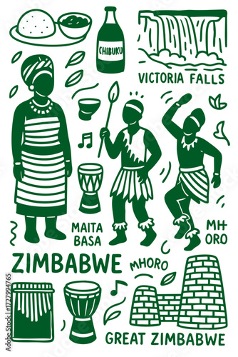 Culture Illustration Set – Traditional People, Music, Dance, Food, and Symbols