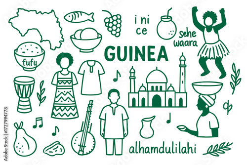 Culture Illustration Set – Traditional People, Music, Dance, Food, and Symbols