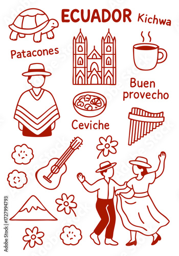 Culture Illustration Set – Traditional People, Music, Dance, Food, and Symbols