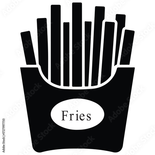 Black Silhouette French Fries Icon Vector Illustration Isolated on White Background – Fast Food and Snack Symbol