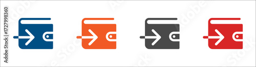 Wallet icon with arrow for e-wallet, transaction, transfer money to wallet. Solid vector icon. Eps10 file.