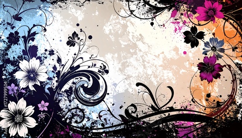 Abstract floral design with grunge texture