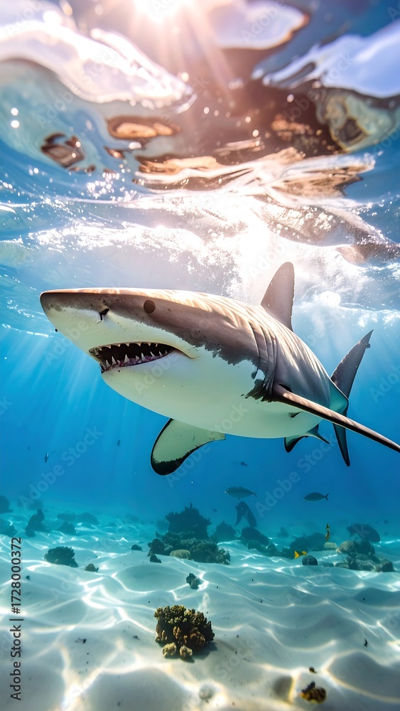 Obraz premium Majestic shark in a vibrant underwater scene