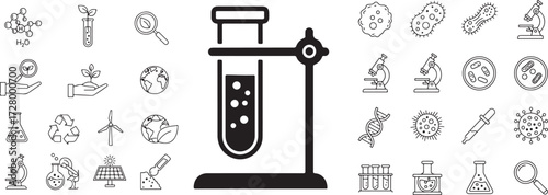 Diverse Collection of Science, Nature, and Biology Line Art Icons
