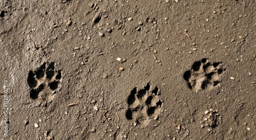 Animal footprints in mud showing clear paw prints, indicating the presence of wildlife and the interaction between animals and their natural environment