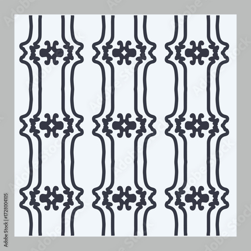 Curved Elegance a repeating curved pattern with ornaments resembling braces.