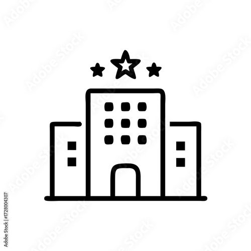 Hotel building icon simple illustration black outline copy space

