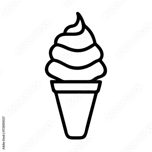 Ice cream cone icon simple illustration black outline copy space
