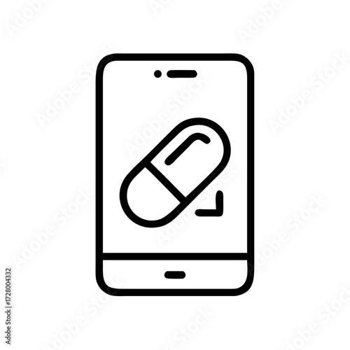 Online pharmacy pill icon simple illustration black outline copy space
