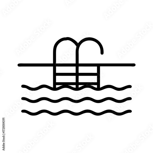 Swimming pool icon simple illustration black outline copy space
