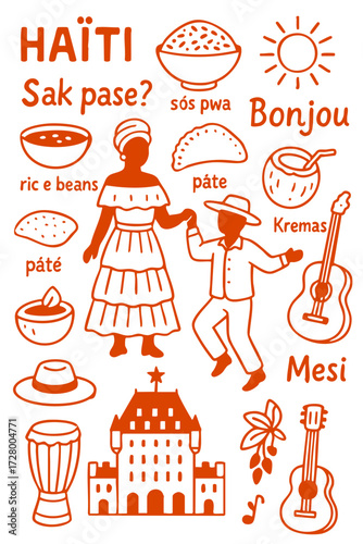 Culture Illustration Set – Traditional People, Music, Dance, Food, and Symbols
