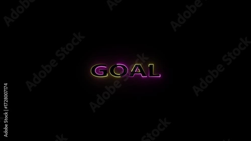 cyan and yellow color glowing neon goal text animation on black background.
