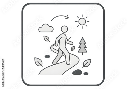 Minimal icon of a nature therapy walk — no background, no shadow PNG