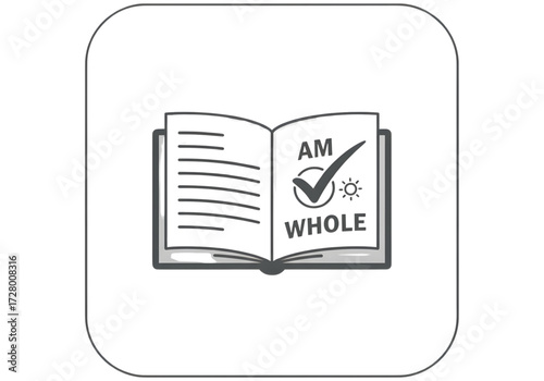 Minimal icon of a journal with affirmation — no background, no shadow PNG