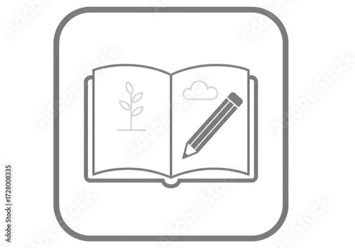 Minimal icon of a sketchbook and pencil — no background, no shadow PNG