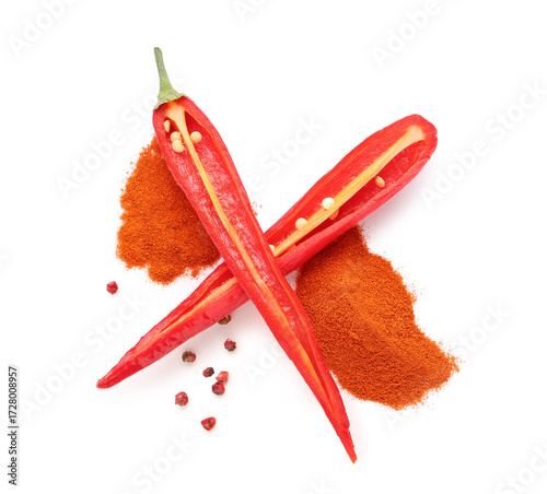 Red chili pepper halves wit...