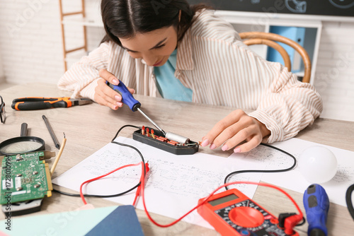 Female inventor making devi...