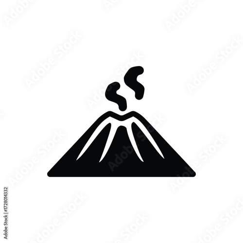 Black volcano emits rising smoke, showcasing nature's raw power against a white background