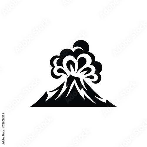 Black volcano erupts with smoke and lava on a white background illustration
